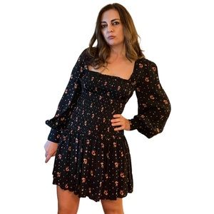 Free People Black Two Faces Smocked Mini Dress S